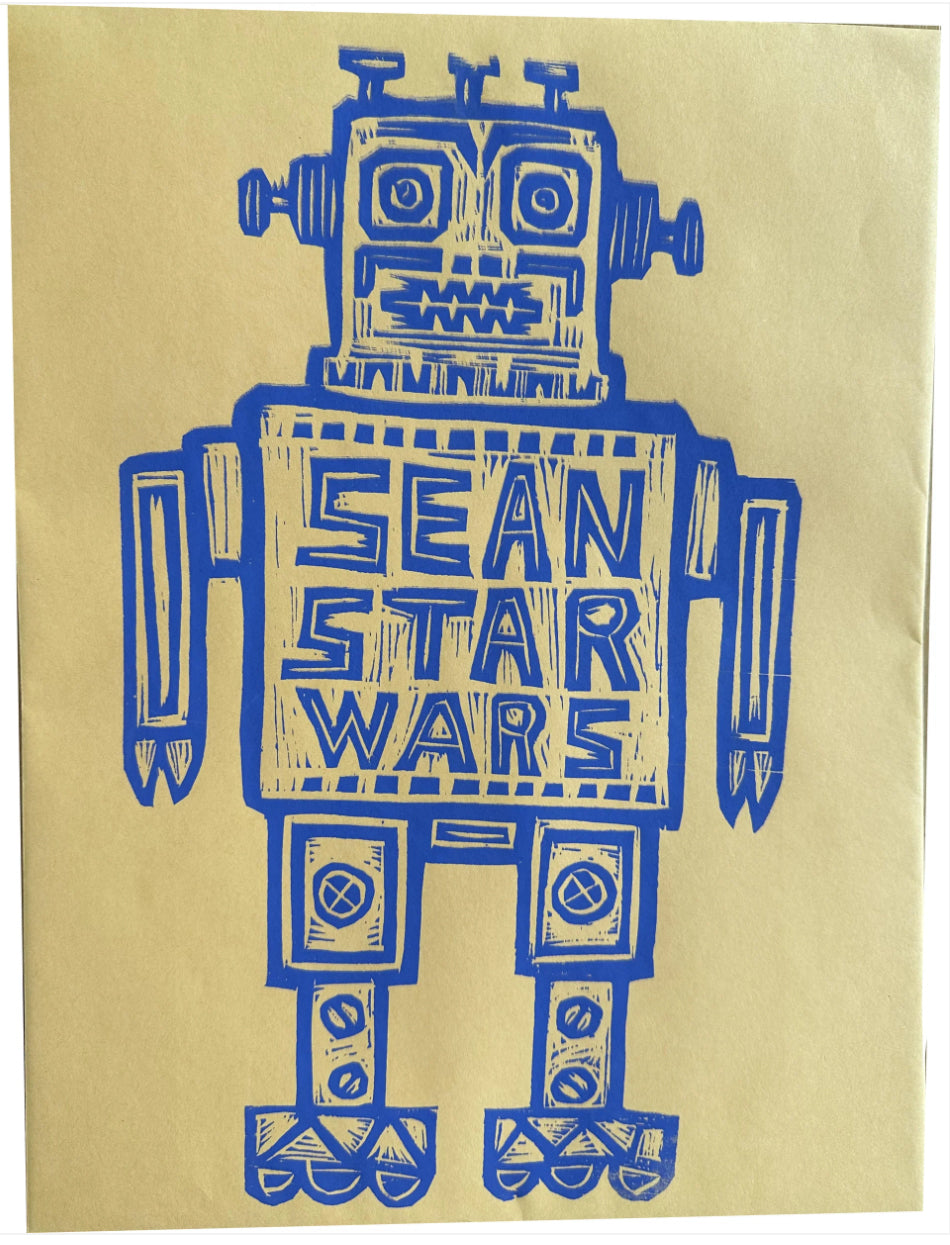 Sean Starwars Droid Long Sleeve Woodblock Handprinted Shirt