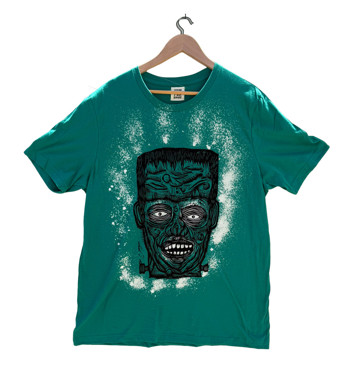 Frankenstein Bleachout Woodcut Handprinted T-Shirt