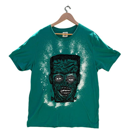 Frankenstein Bleachout Woodcut Handprinted T-Shirt