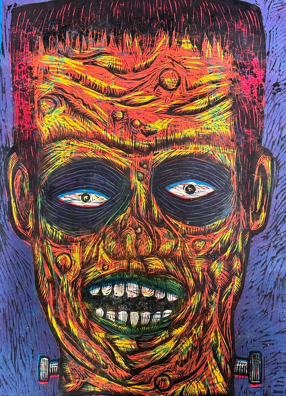 Frankenstein  26 Multi Color Handprinted Woodcut Print