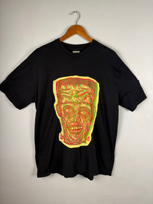 Frankenstein Woodcut Appliqued T Shirt