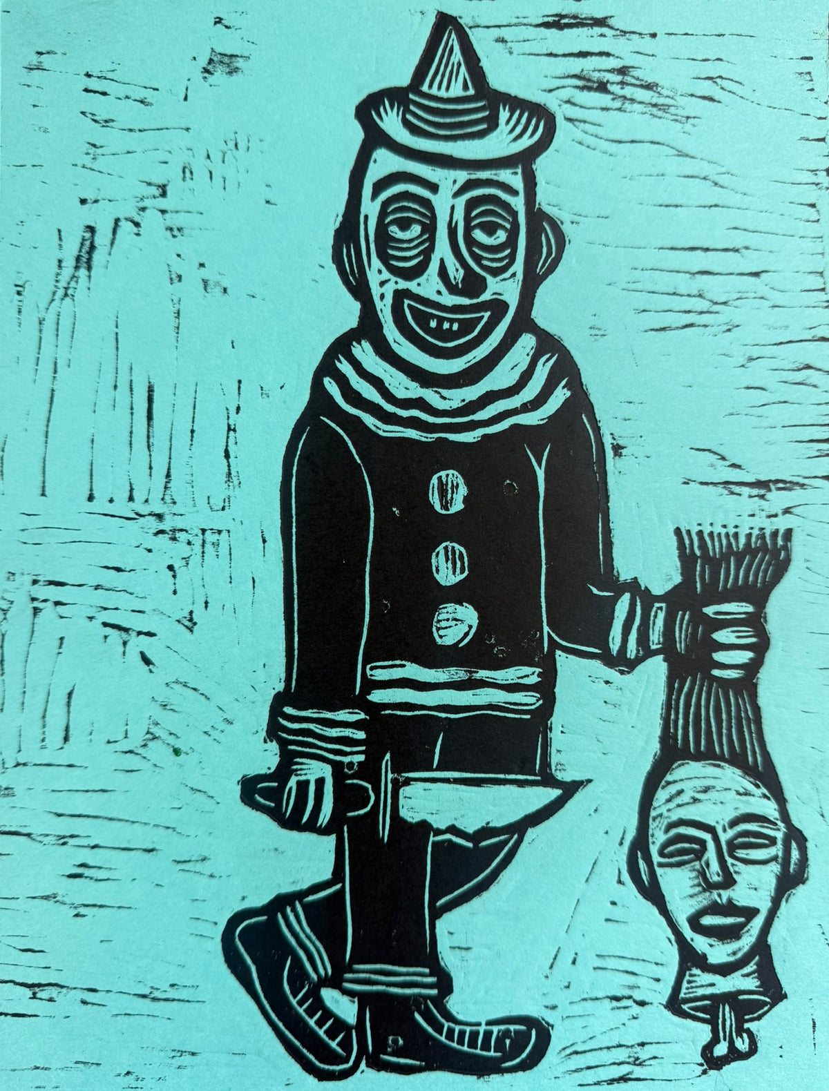 Friendly Clown Woodcut Print
