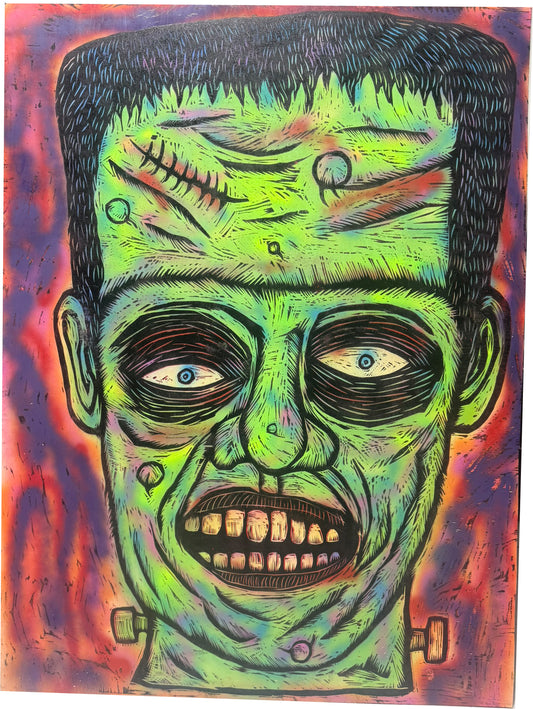 Giant Frankenstein on Spraypainted Wooden Panel  36" x 48"
