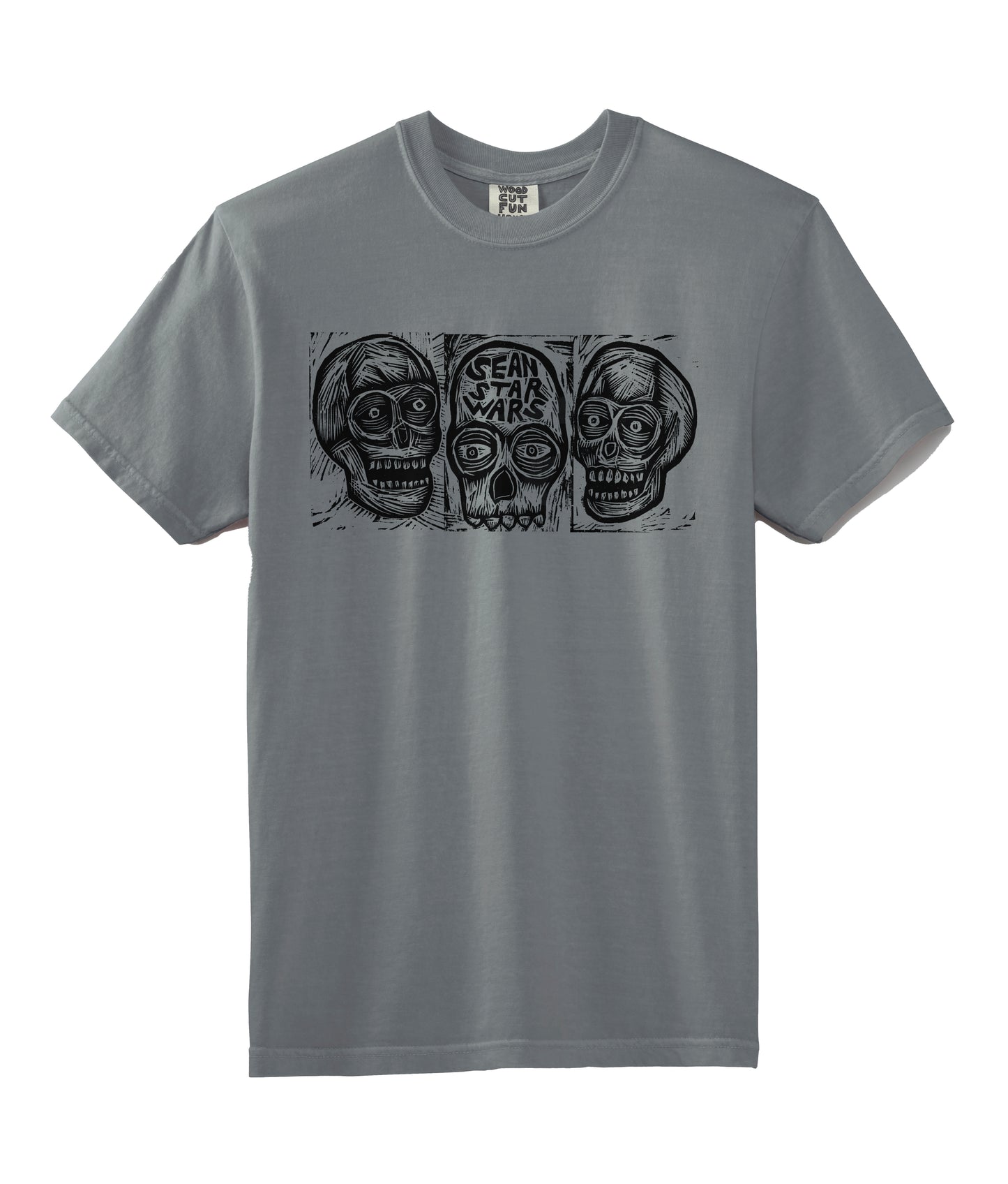 3 Shina Skulls Woodblock Handprinted T-Shirt