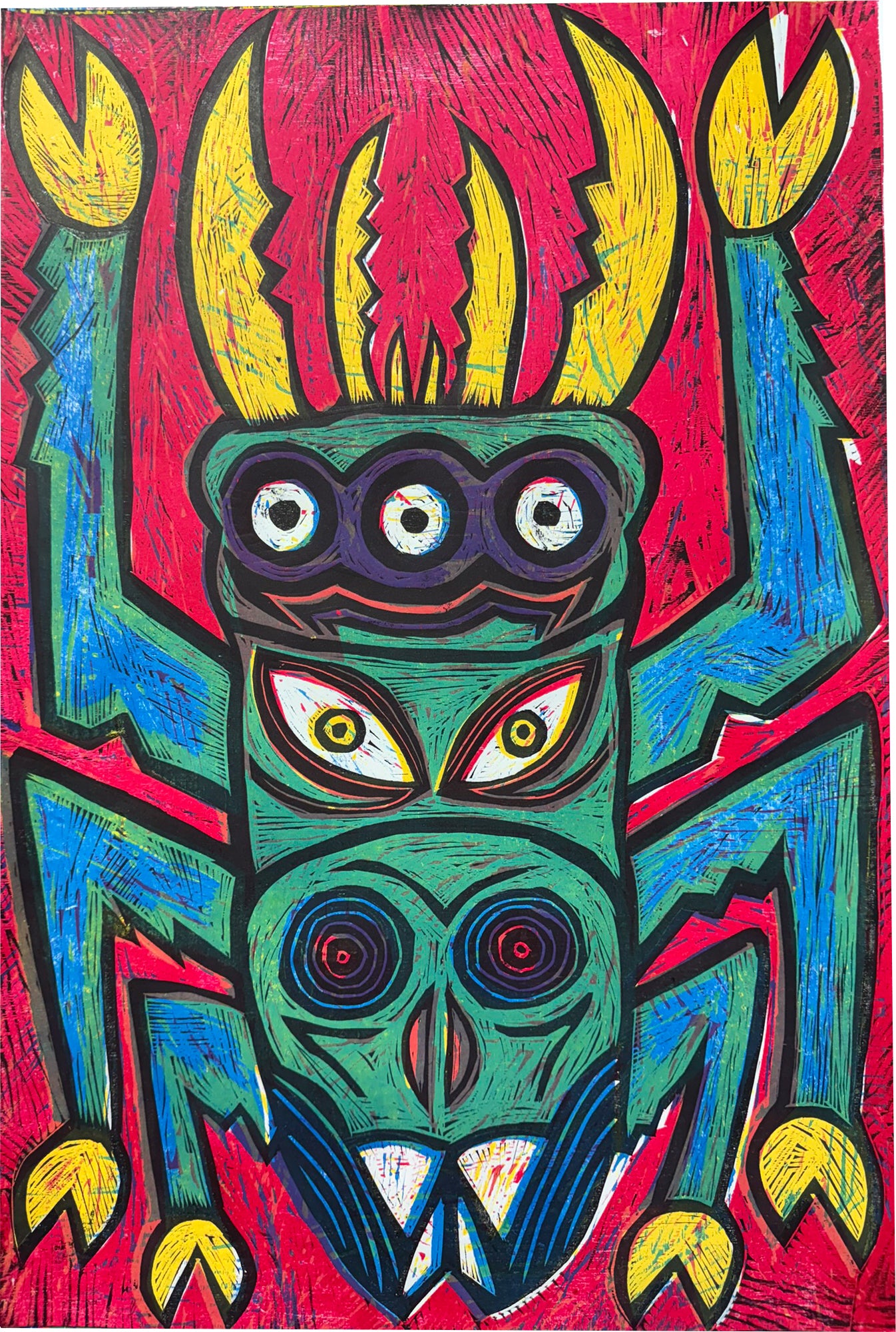 Green Beetle Woodcut Print