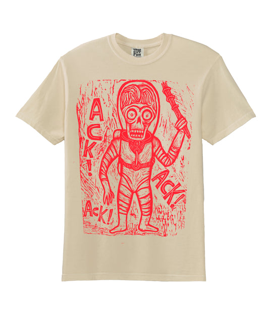Ack!  Ack! Ack!  Woodcut Handprinted T-Shirt