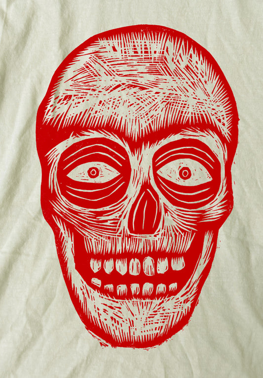Skull Woodcut Handprinted T-Shirt
