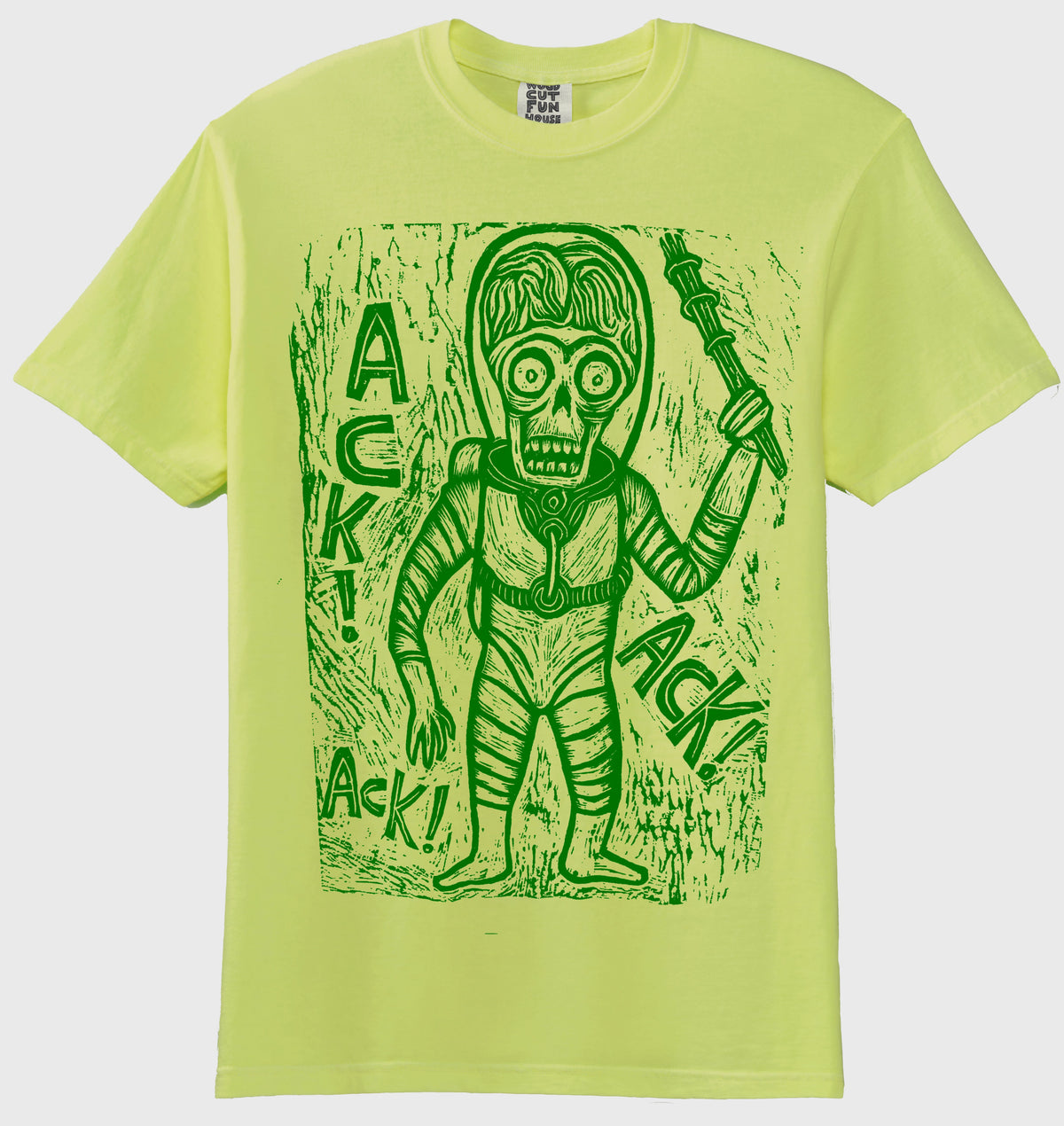 Ack! Ack! Ack!  Woodcut Handprinted T-Shirt