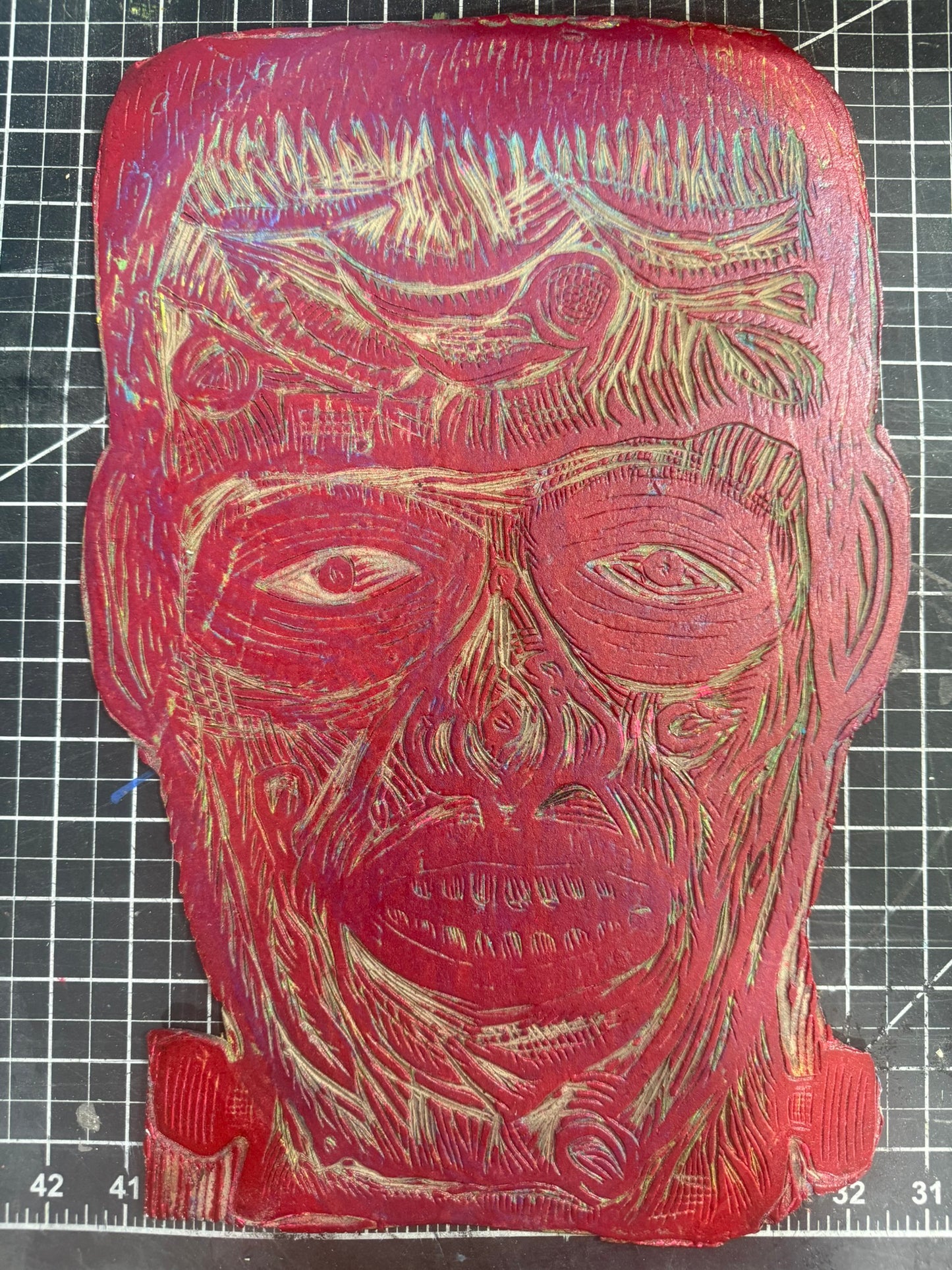 Triple Kreep Linocut Multicolor Handprinted T-Shirt