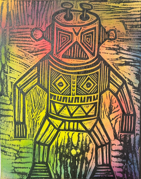 Little Oracle  Woodcut printed on a Wooden Panel