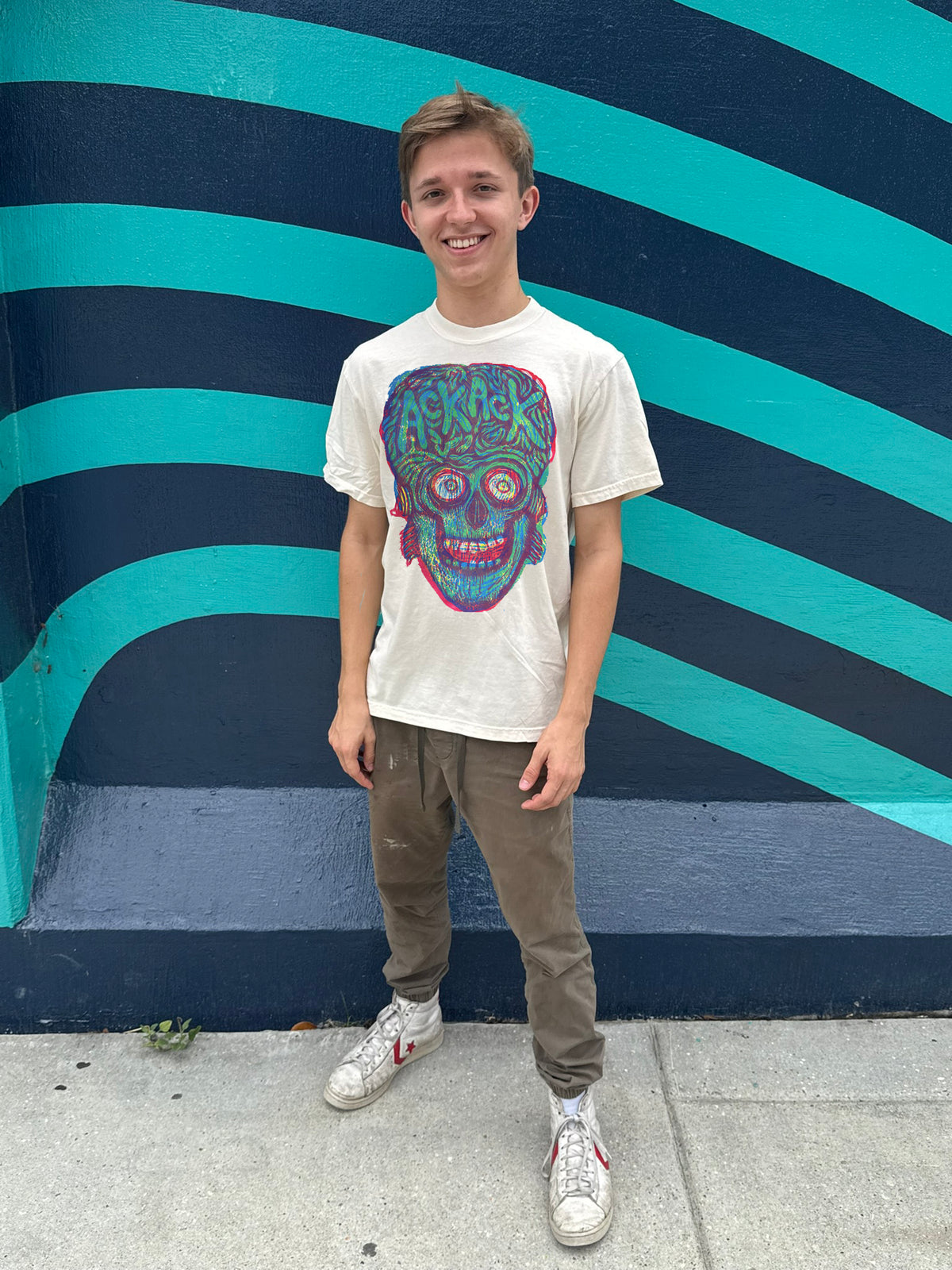 Three Block Martian Head Woodcut Handprinted T-Shirt