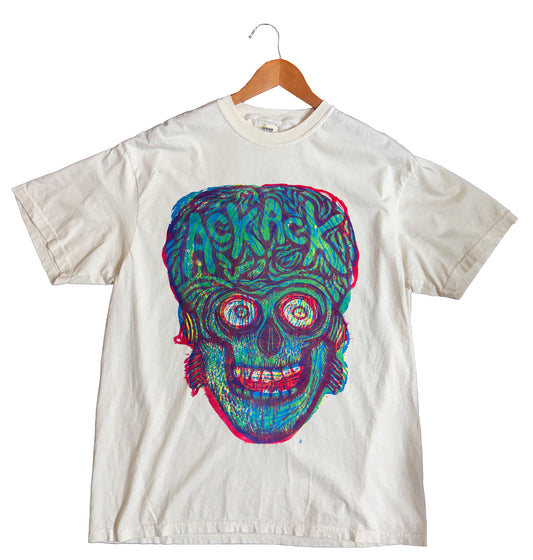 Three Block Martian Head Woodcut Handprinted T-Shirt