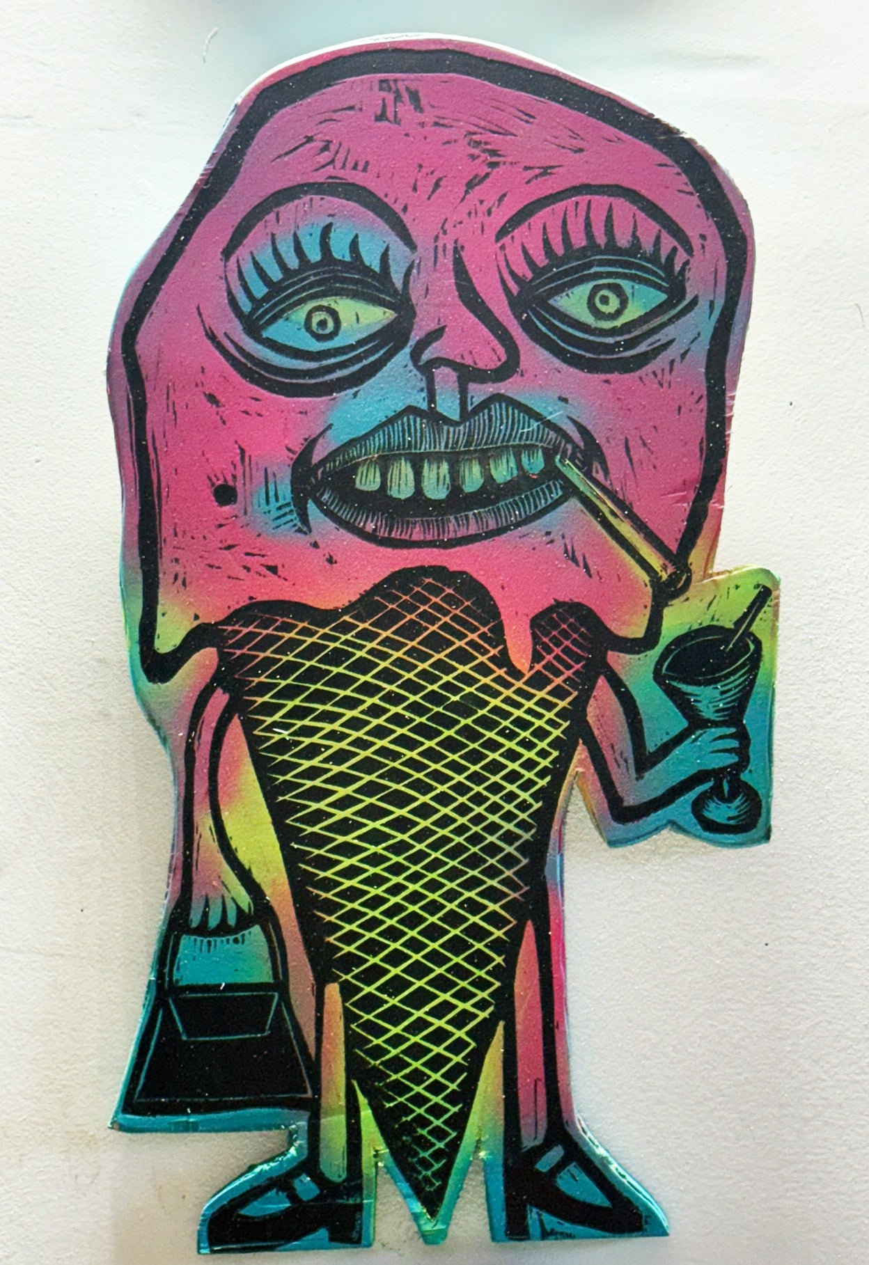 MeltDown Woodcut  printed on Painted Wooden Panel