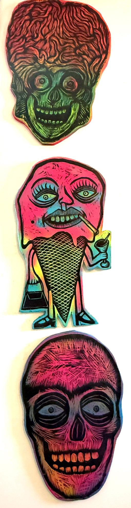 MeltDown Woodcut  printed on Painted Wooden Panel