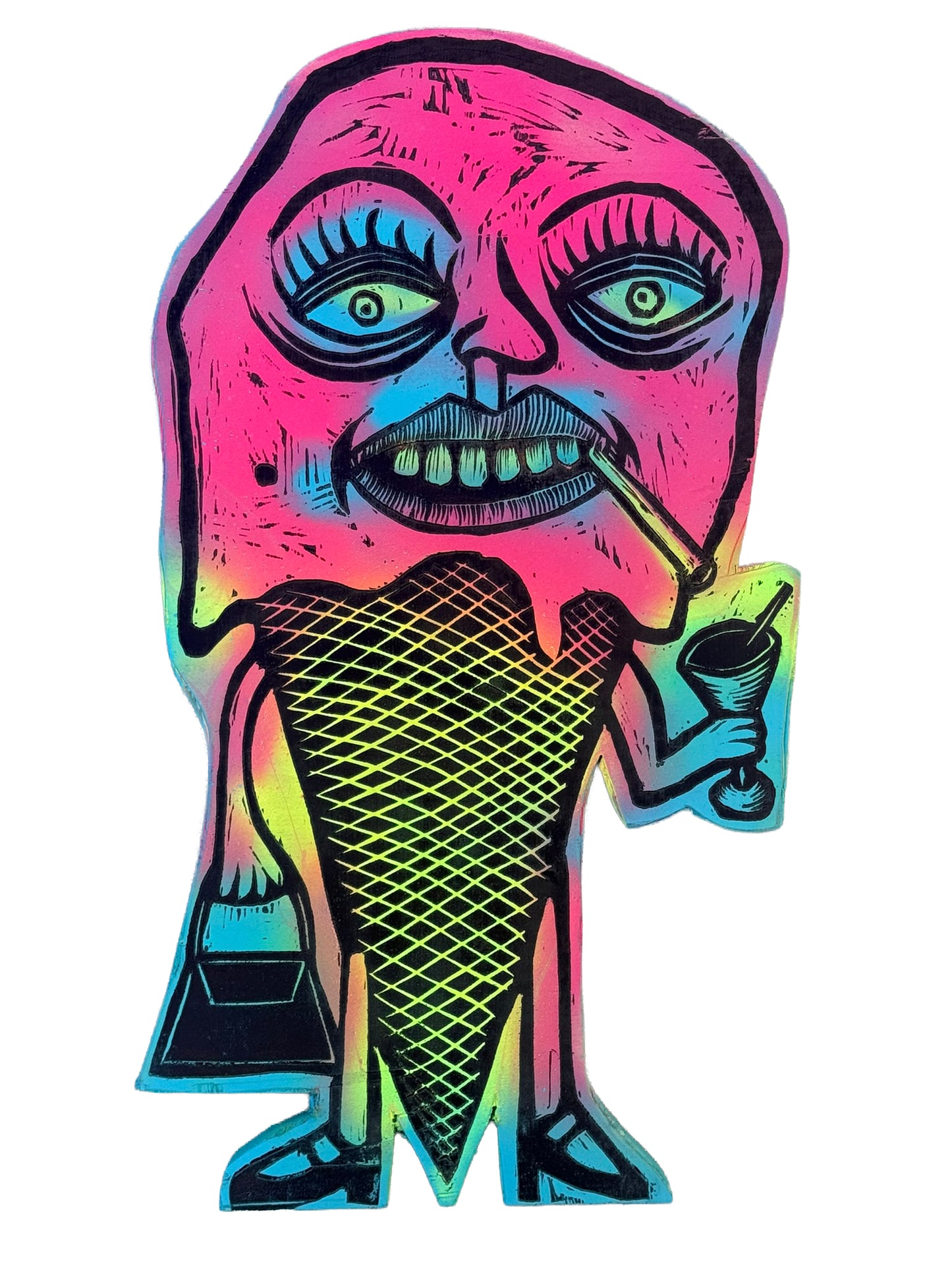 MeltDown Woodcut  printed on Painted Wooden Panel