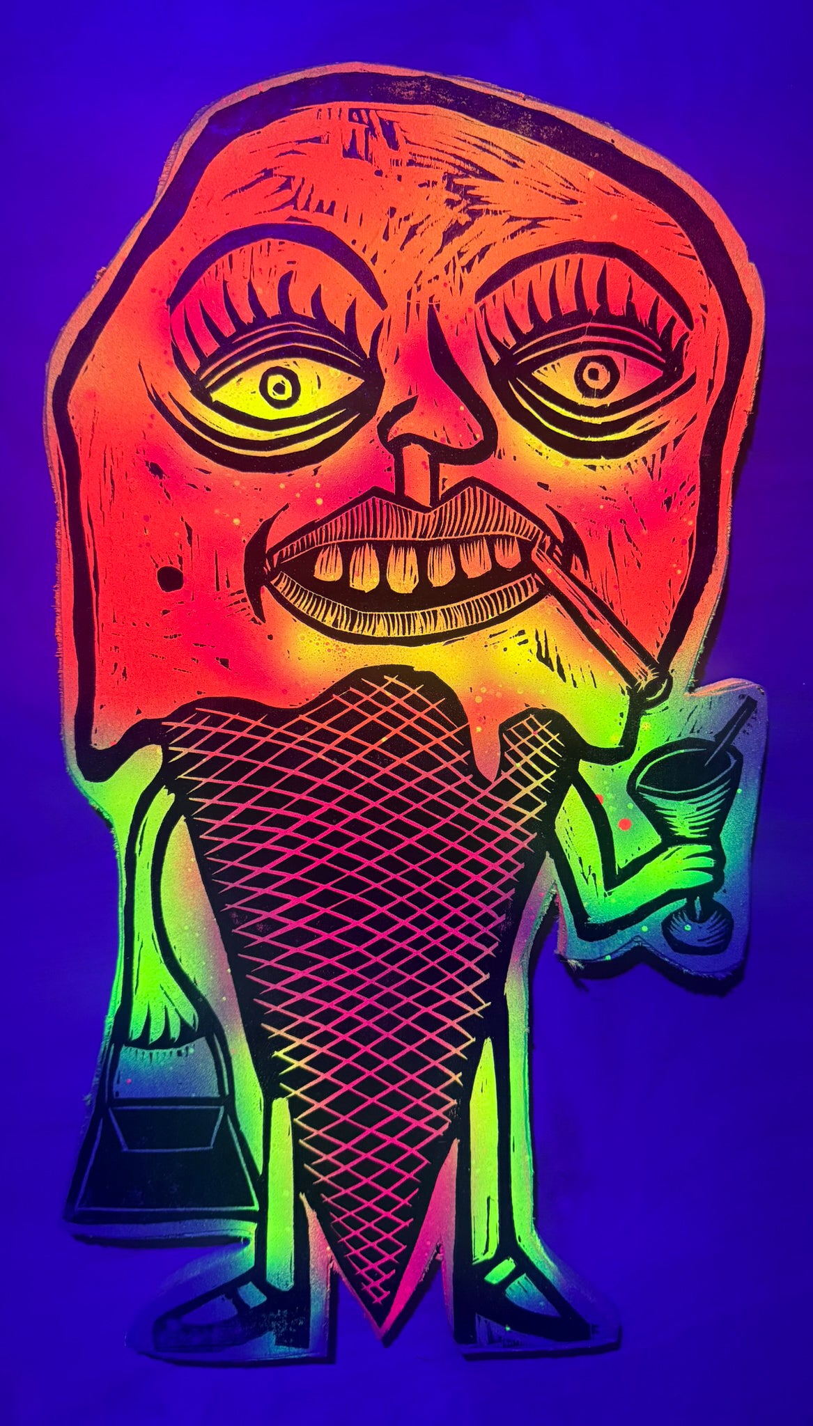 MeltDown Woodcut  printed on Painted Wooden Panel