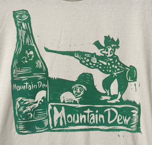 Mountain Dew Hillbilly Woodcut Handprinted T-Shirt