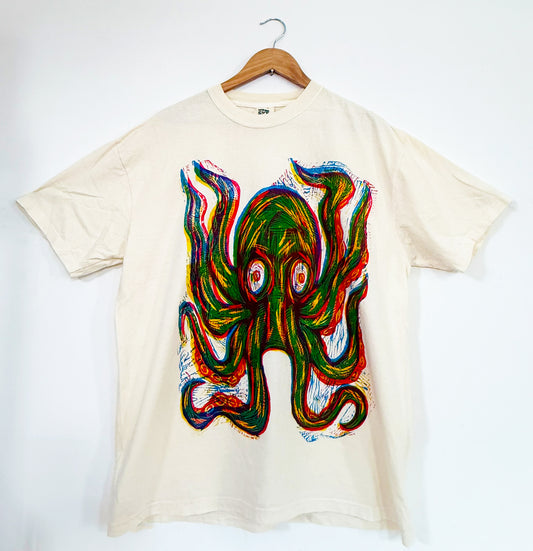 Octopus Woodcut Handprinted T-Shirt