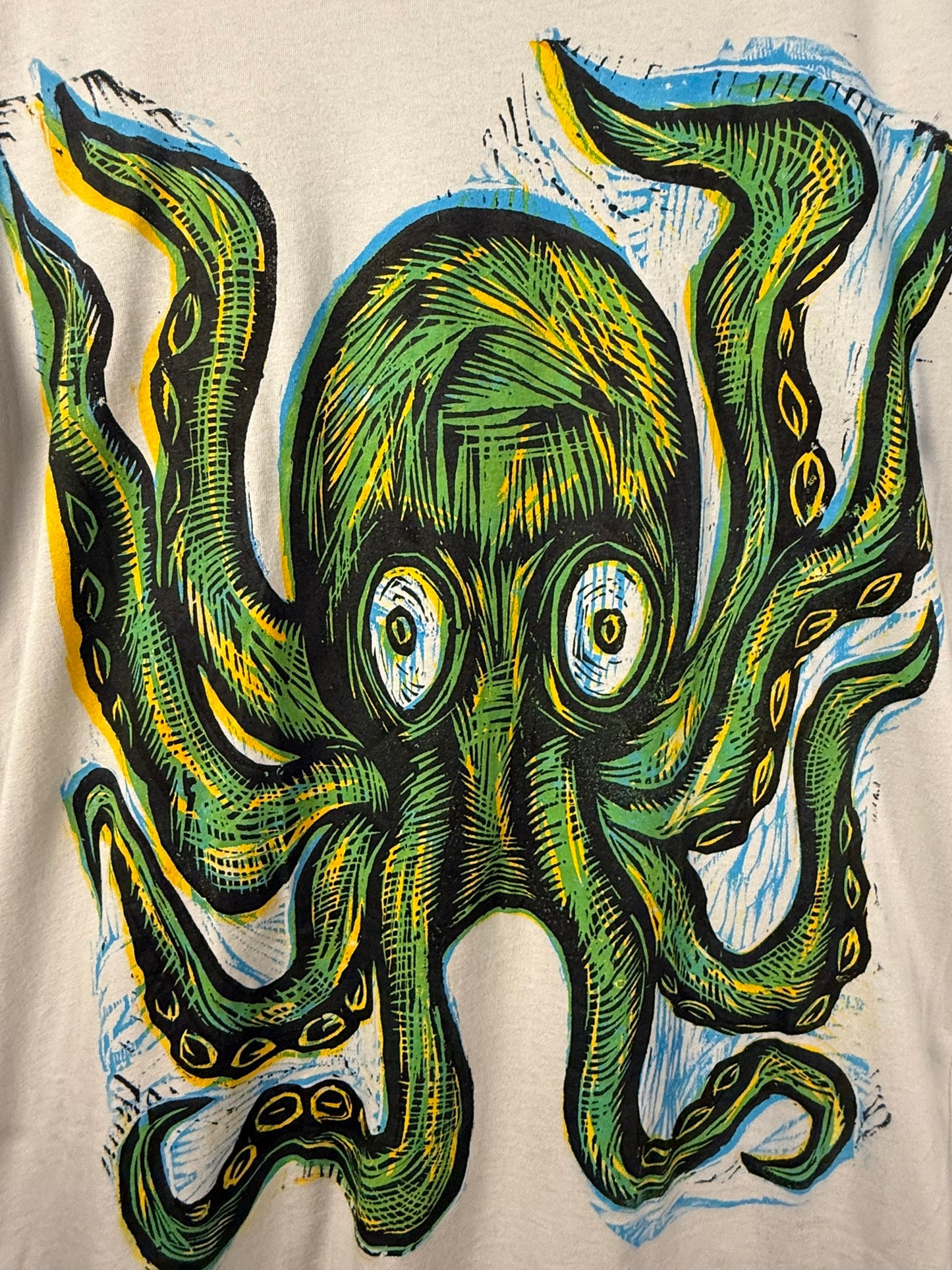 Octopus Woodcut Handprinted T-Shirt