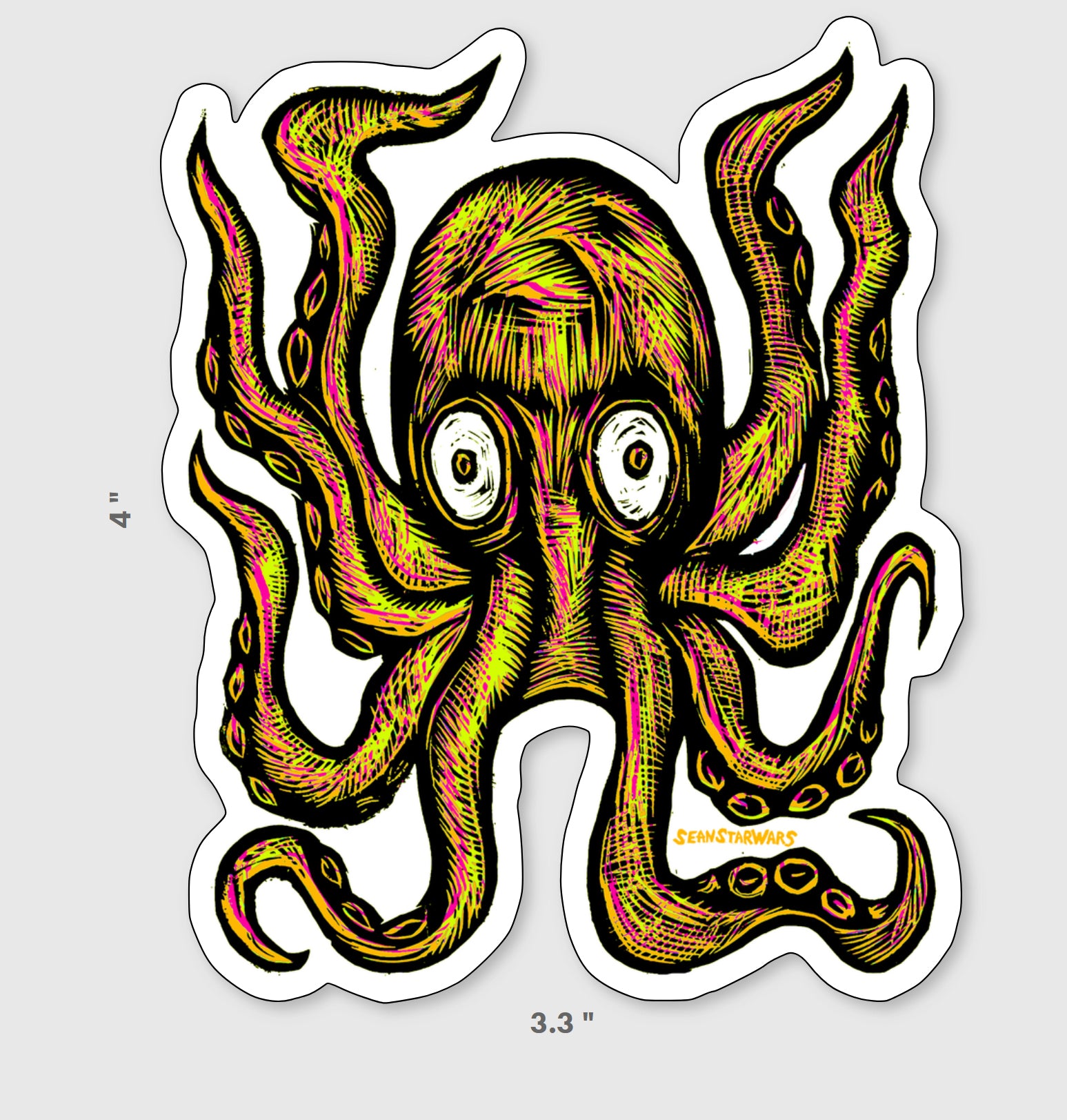 Octopus Vinyl Sticker – Woodcut Funhouse