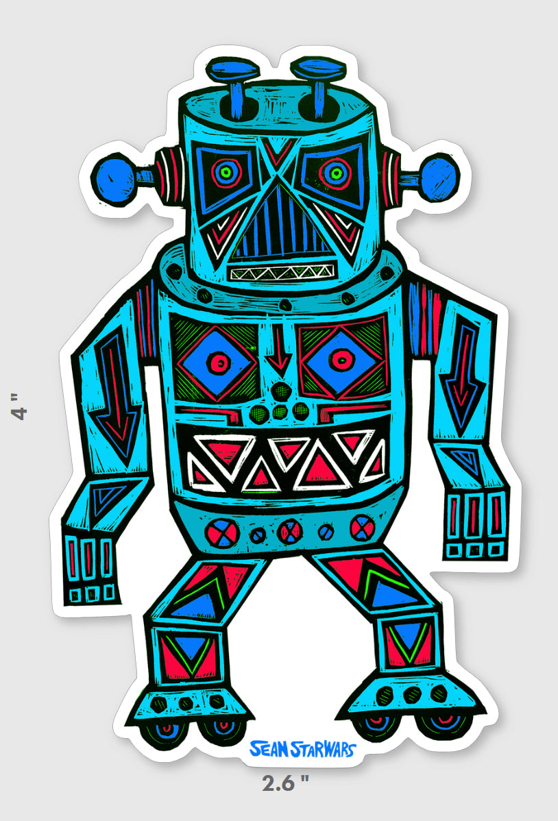 Robot Vinyl Sticker – Woodcut Funhouse