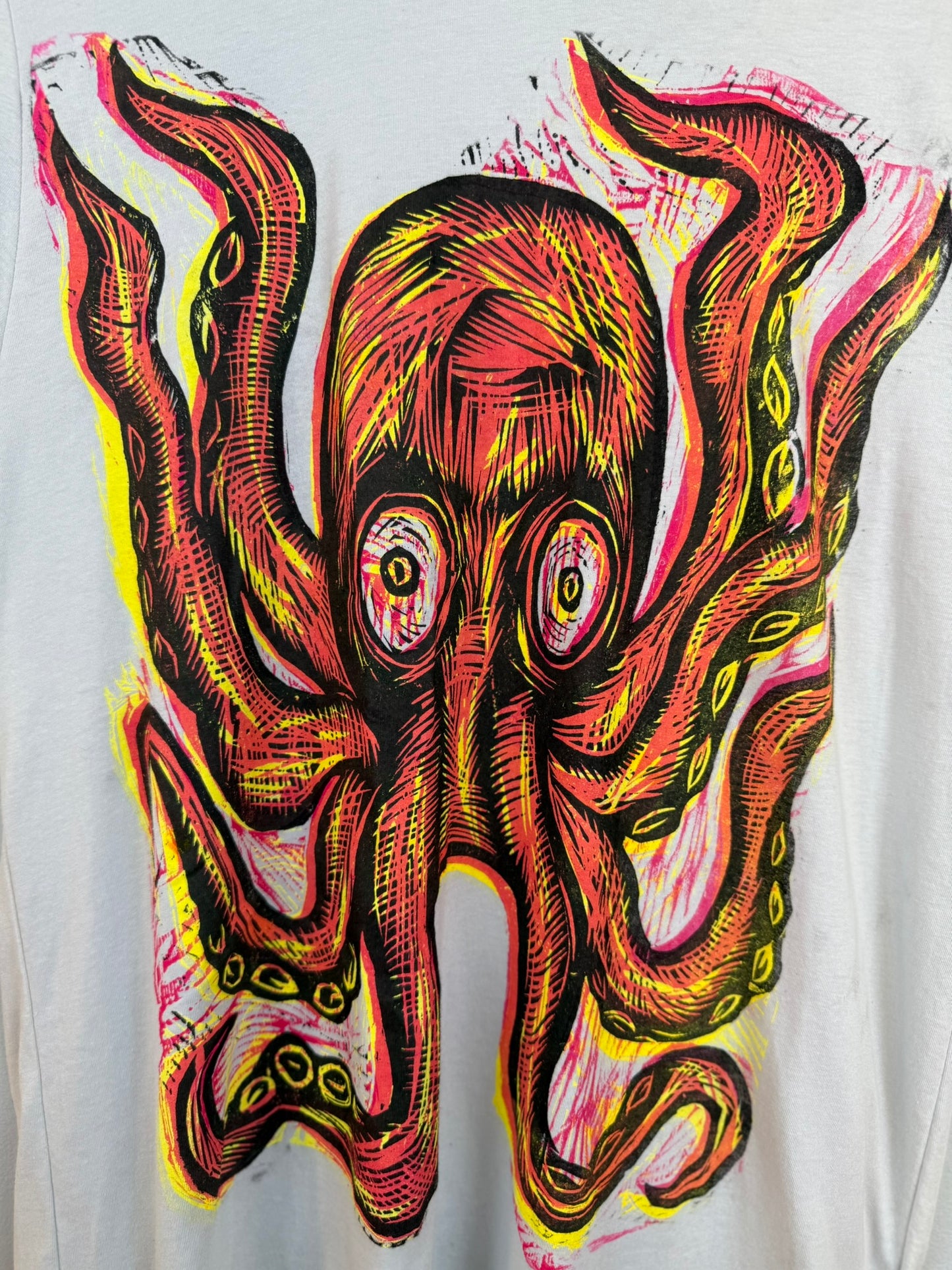 Octopus Woodcut Handprinted T-Shirt