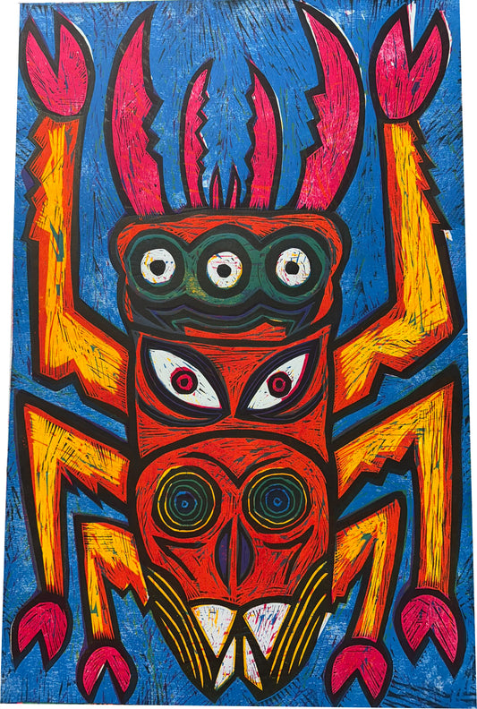 Orange Beetle Woodcut Print