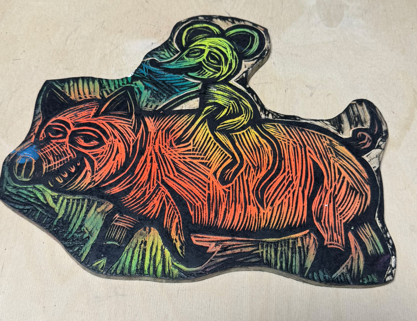 Piggyback Ride Woodcut Handprinted T-Shirt