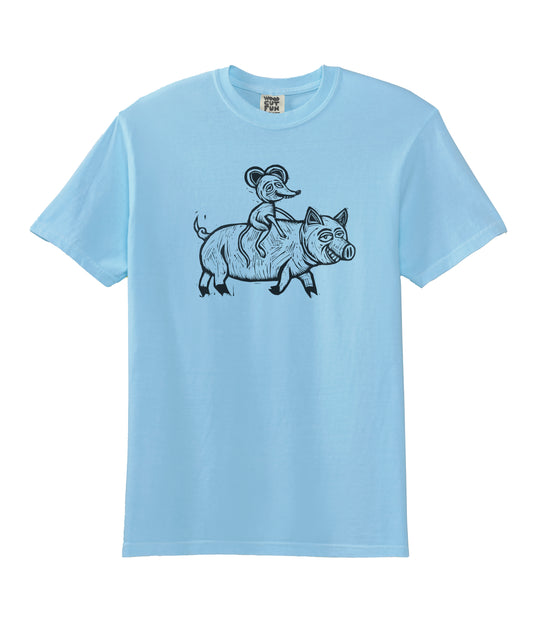 Piggyback Ride Woodcut Handprinted T-Shirt