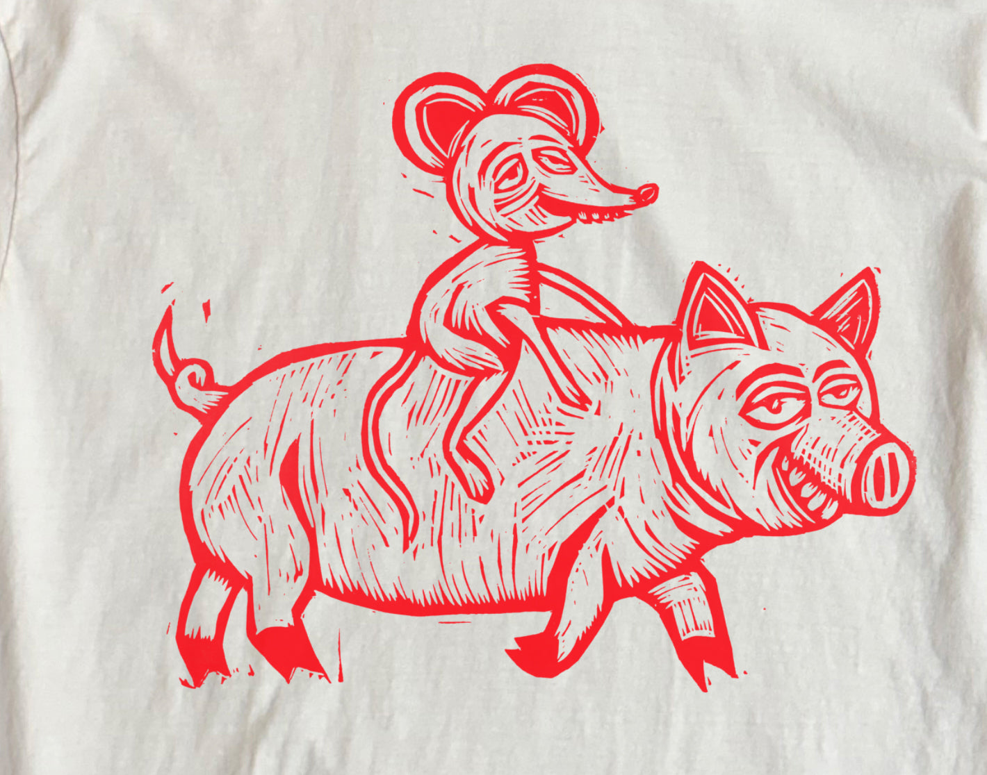 Piggyback Ride Woodcut Handprinted T-Shirt