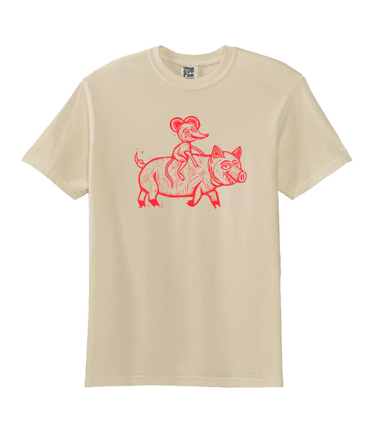 Piggyback Ride Woodcut Handprinted T-Shirt