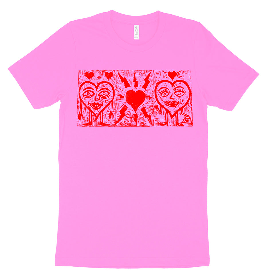 Valentines Hearts Woodblock Handprinted T-Shirt