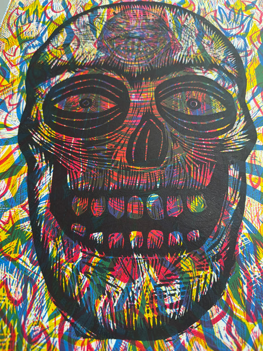 Radiant Skull Woodcut Print