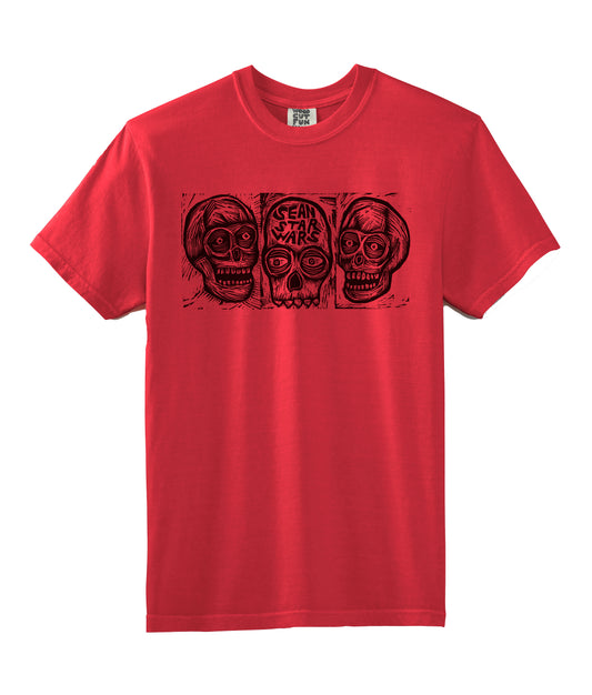 3 Shina Skulls Woodblock Handprinted T-Shirt