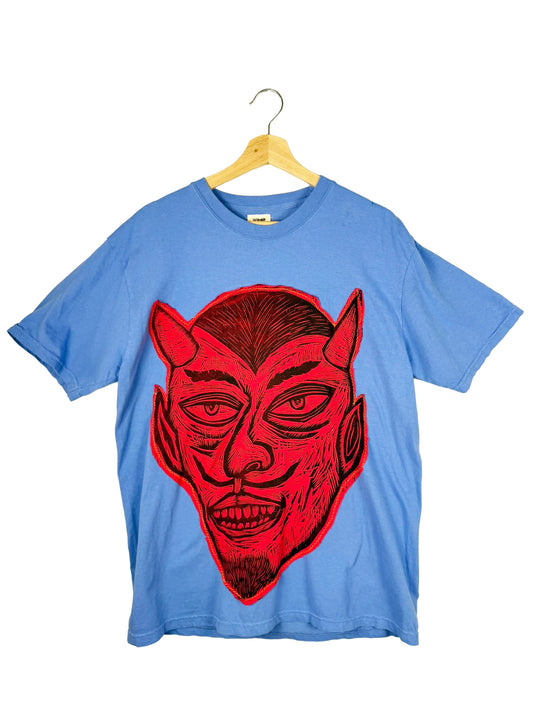 Red Devil Woodcut Appliqued T Shirt