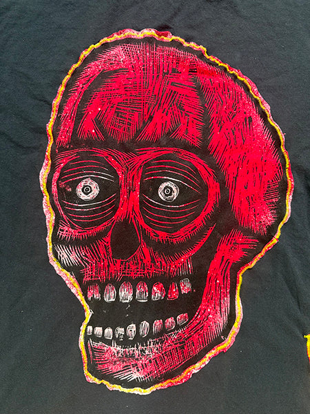 Red Skull Appliqued Woodcut Limited Edition Handprinted T-Shirt (Limited to 50)