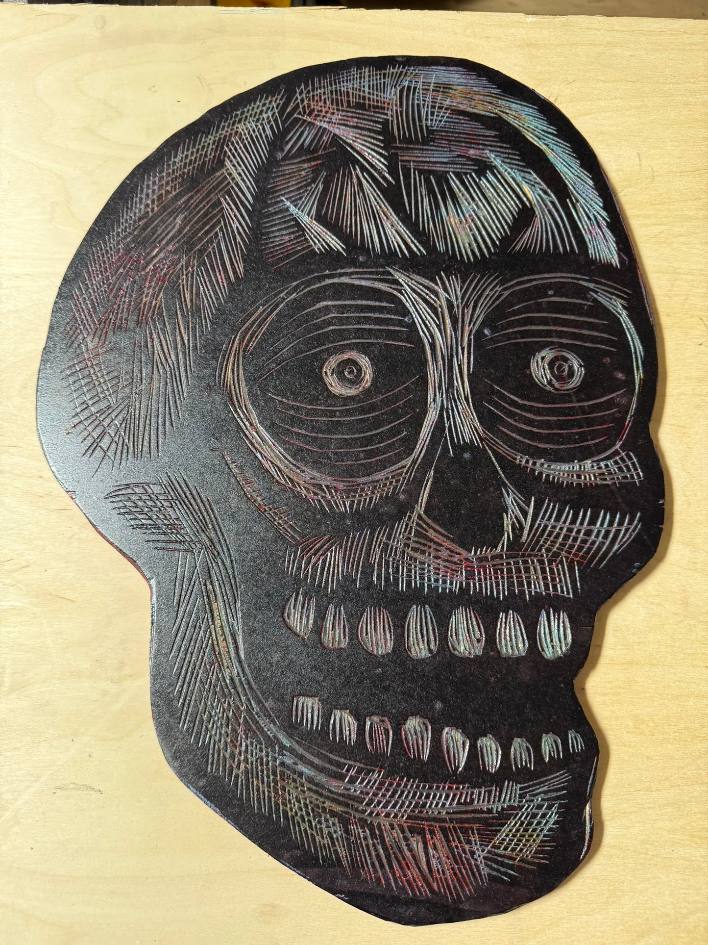 Red Skull Appliqued Woodcut Limited Edition Handprinted T-Shirt (Limited to 50)