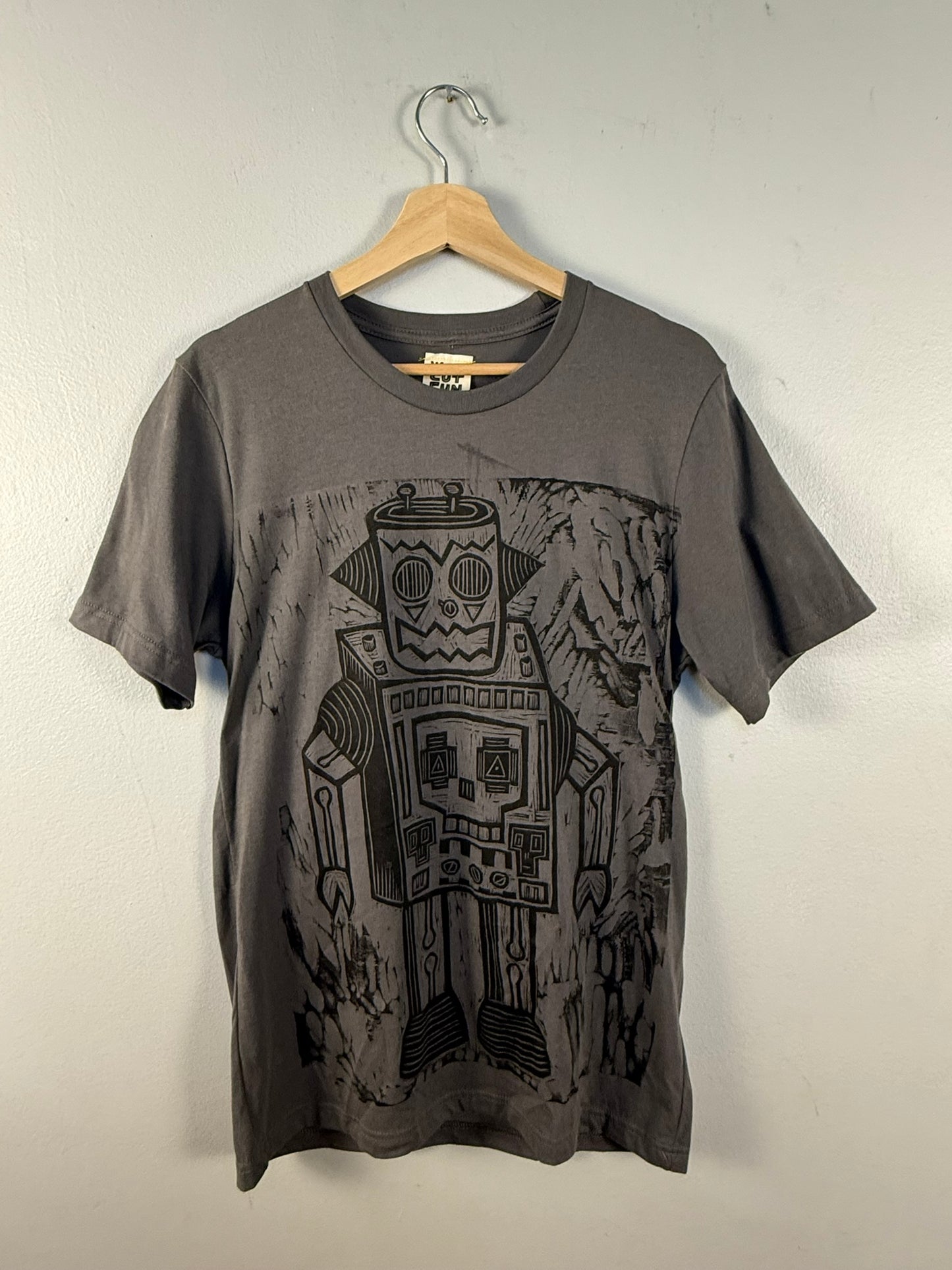 Skull Robot Linocut Handprinted T-Shirt