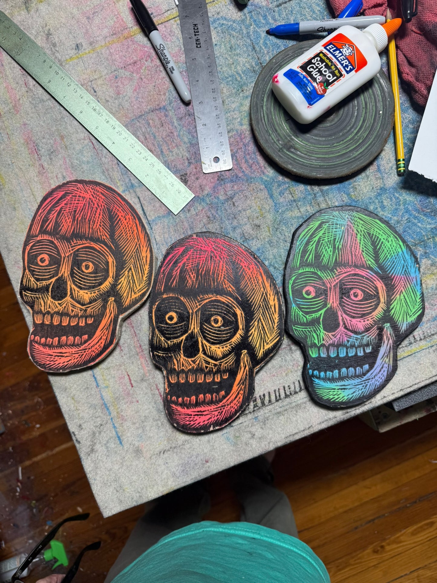 Mini Skull Woodcut Printed on Wooden Panel