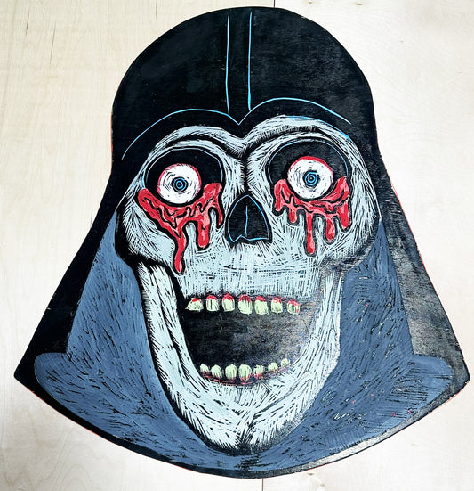 Skull Vader Painted Woodcarving