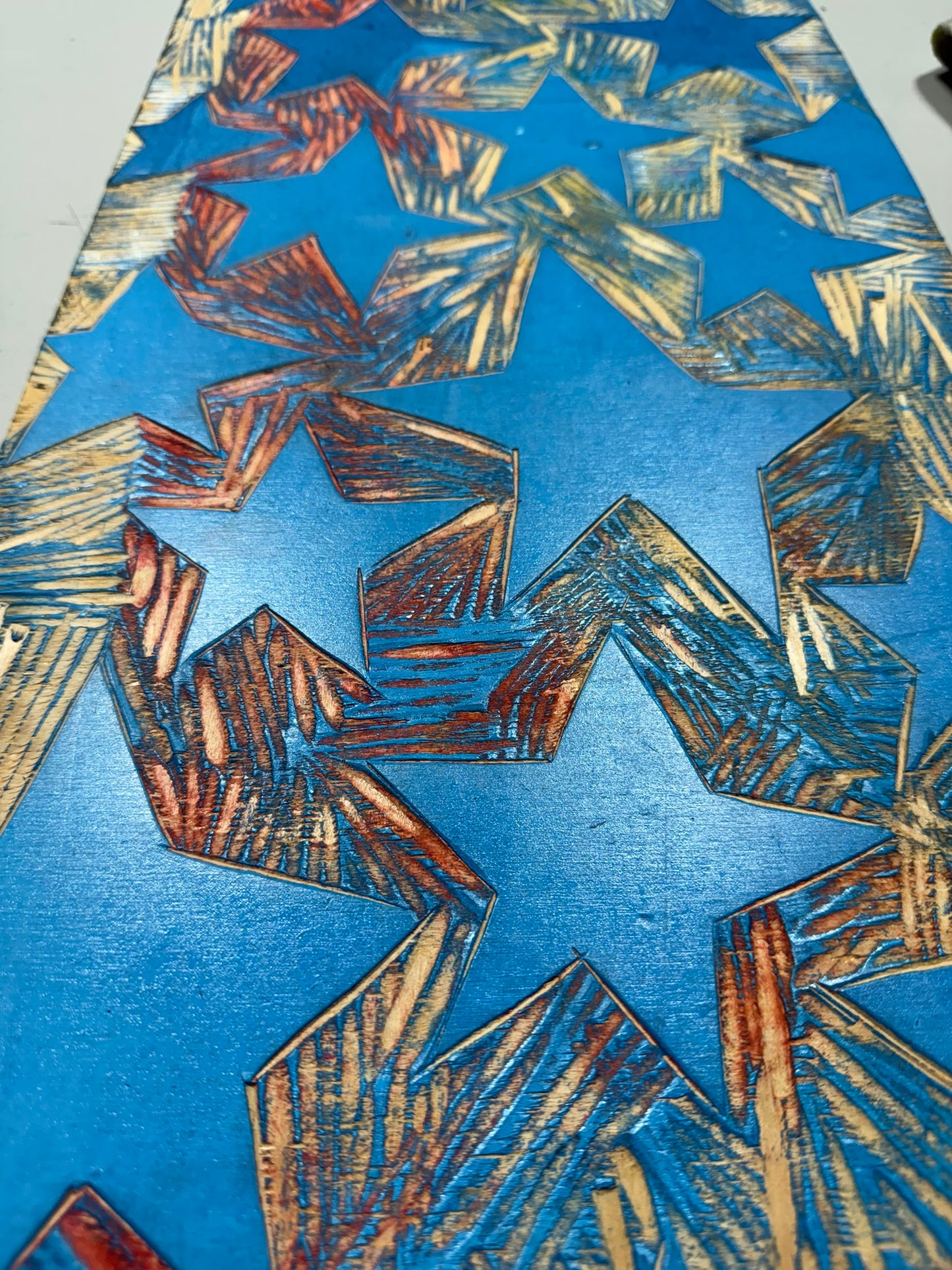 Star Skull Appliqued Woodcut Handprinted T-Shirt