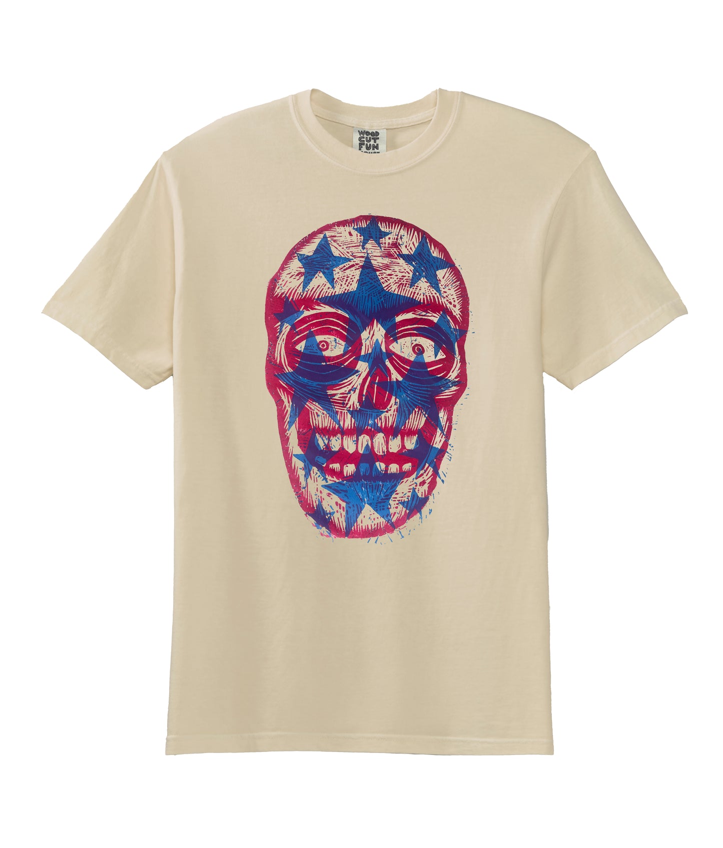 Stars (Straight) Skull  Woodcut Handprinted T-Shirt