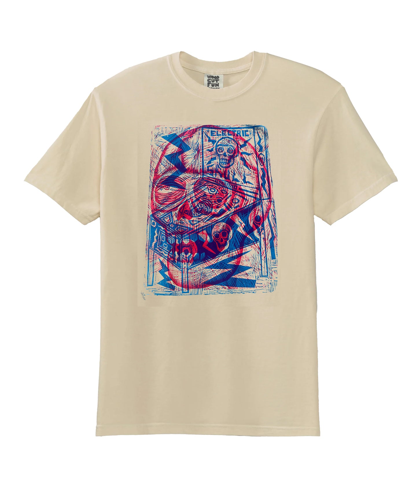 Electric Skull  Woodcut Handprinted T-Shirt