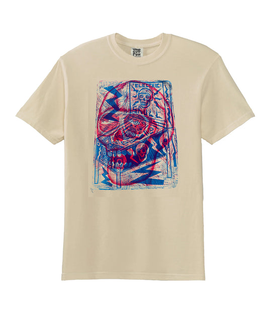 Electric Skull  Woodcut Handprinted T-Shirt
