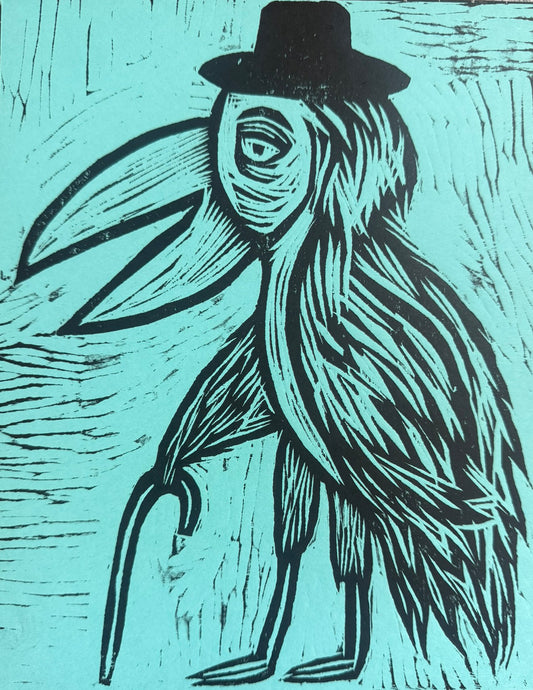 Stork Woodcut Print
