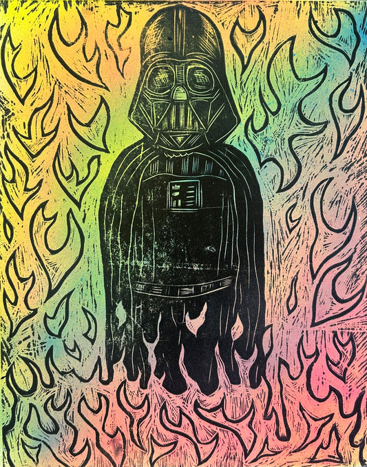 St. VADER Woodcut printed on a Wooden Panel