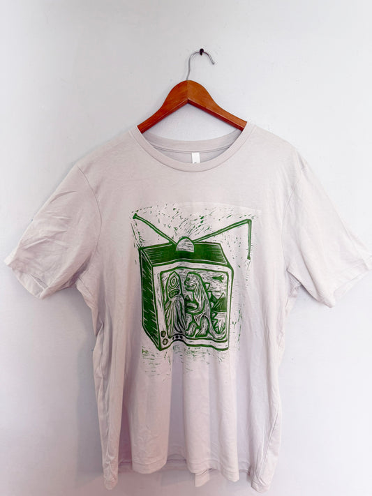 Television Woodcut Handprinted T-Shirt