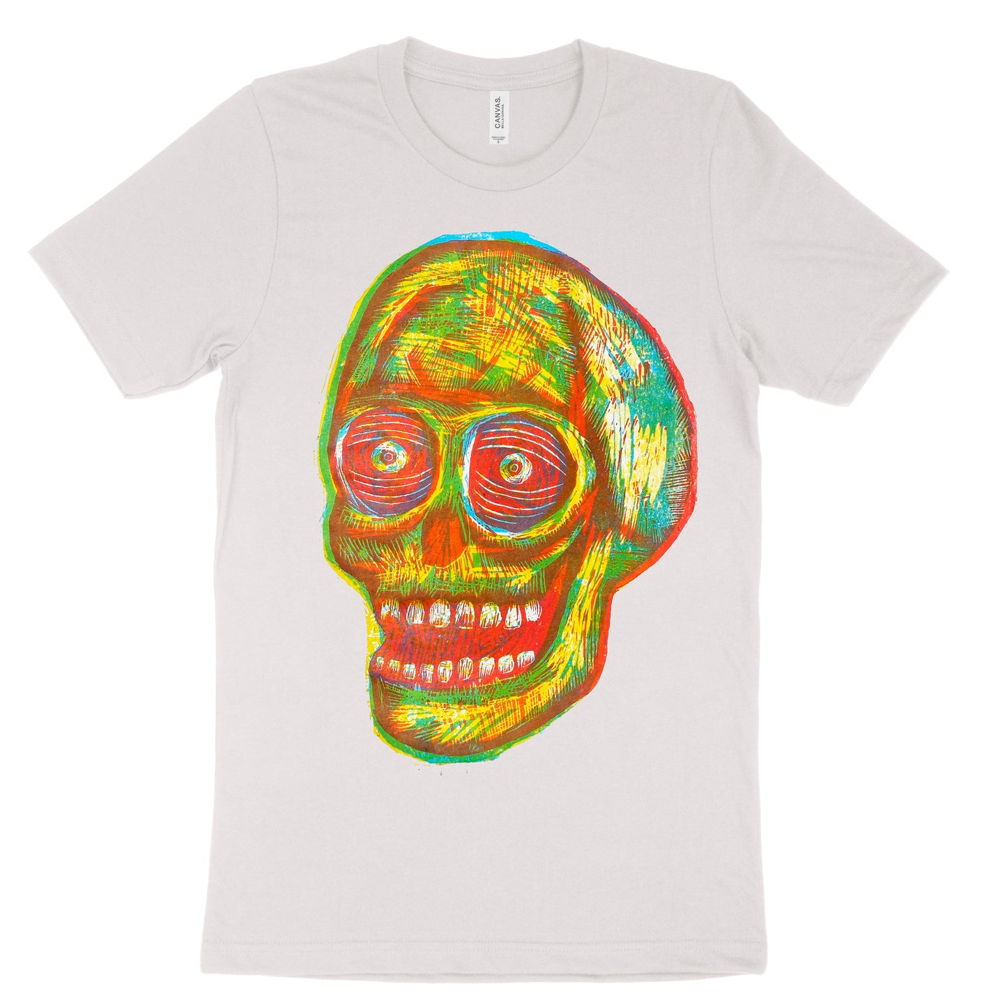 Skull 23 Tri-Color Woodcut Handprinted T-Shirt