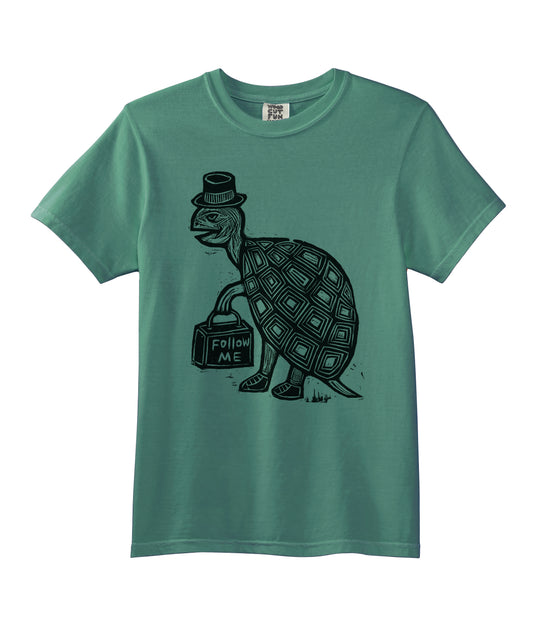 Tophat Turtle Woodcut Handprinted T-Shirt
