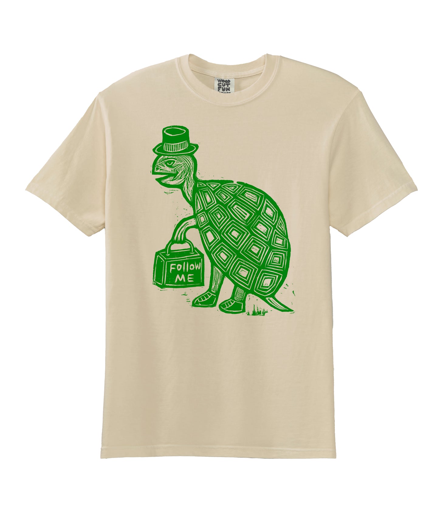 Tophat Turtle Woodcut Handprinted T-Shirt